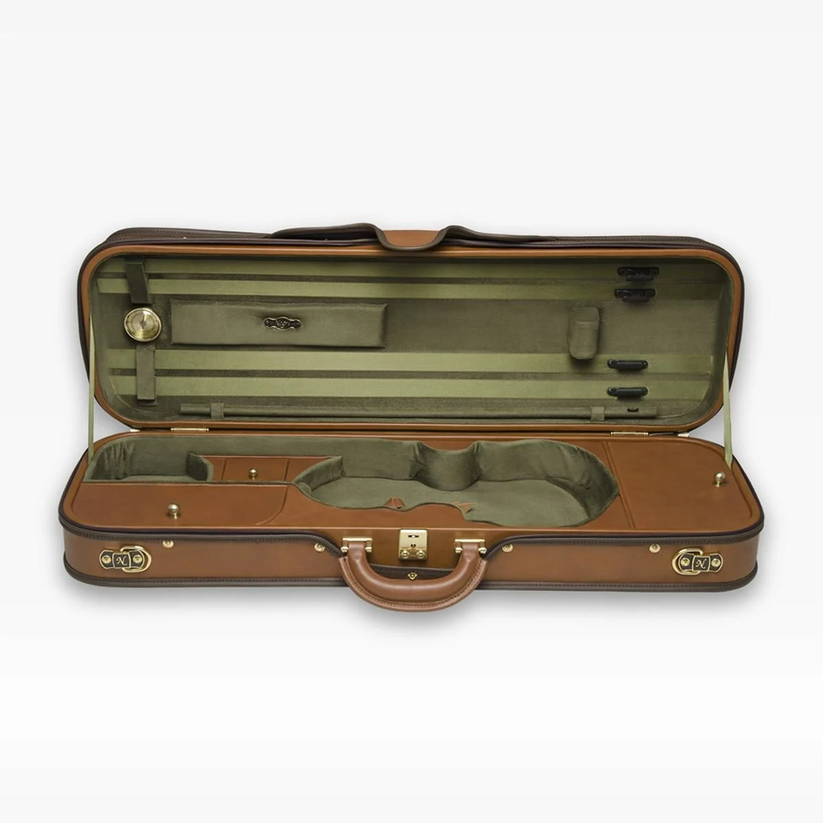 Negri Diplomat Wooden Violin Case Cognac Brown Leather and Olive